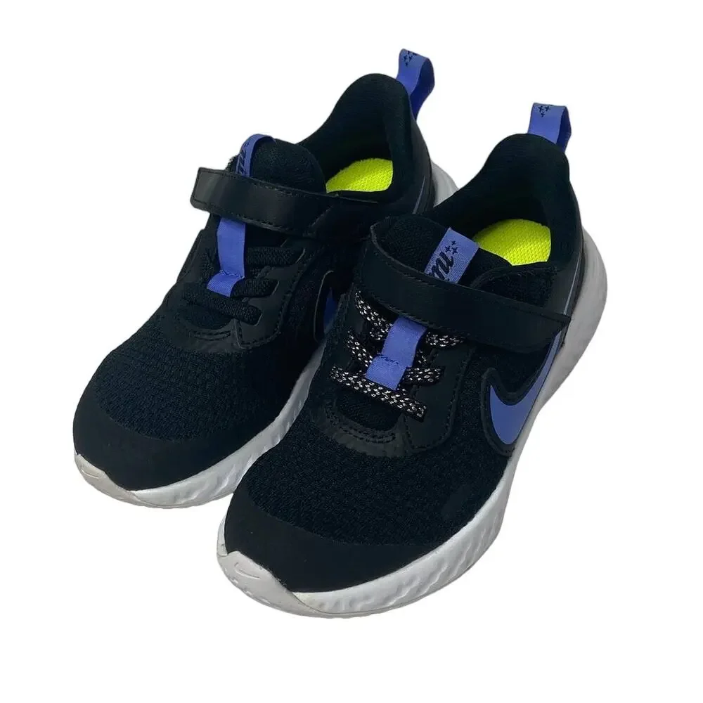 Nike Revolution 5 Kids 10.5 Black Blue Glitter Sneakers CD6839-041